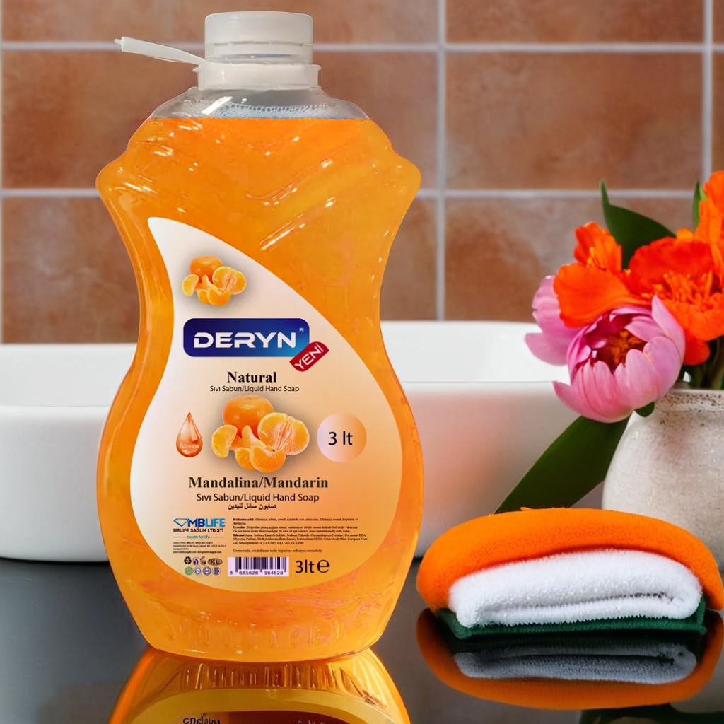 Deryn Mandalina Kokulu Sıvı El Sabunu 3 lt - ekonomik boy, uzun süreli mandalina kokulu temizlik