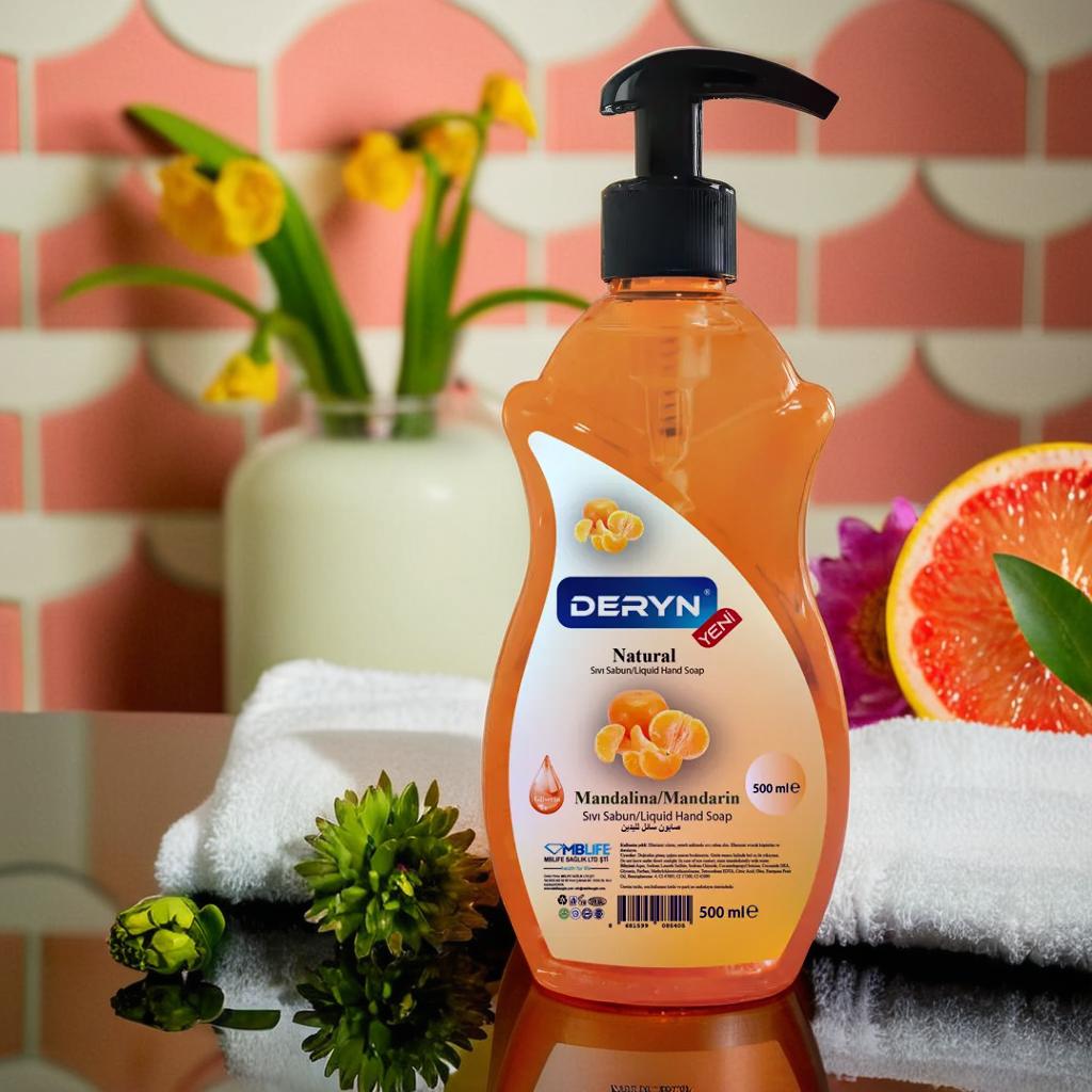 Deryn 500 ml mandalina kokulu sıvı sabun - günlük kullanım için tazeleyici etki